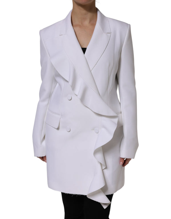 White Polyester Long Sleeves Ruffled Wrap Jacket MSGM