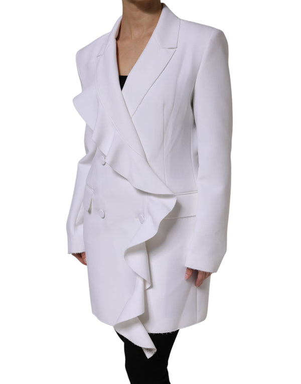 White Polyester Long Sleeves Ruffled Wrap Jacket MSGM