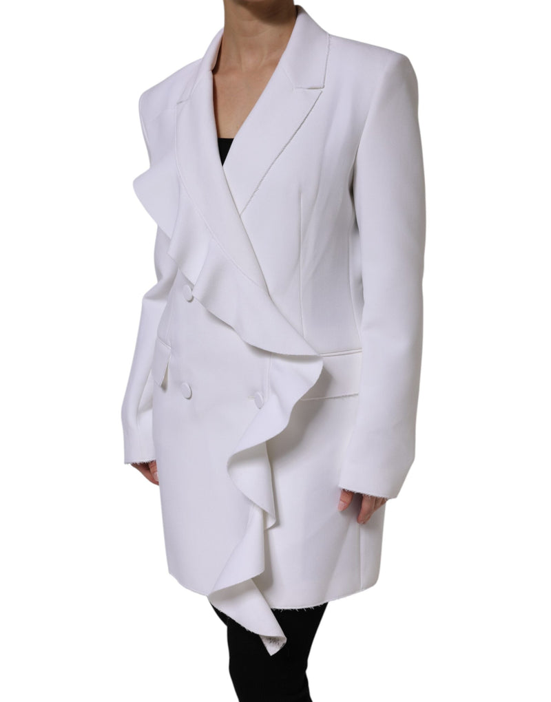 White Polyester Long Sleeves Ruffled Wrap Jacket MSGM