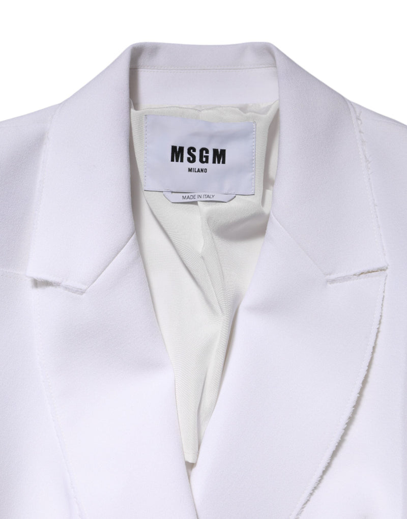 White Polyester Long Sleeves Ruffled Wrap Jacket MSGM