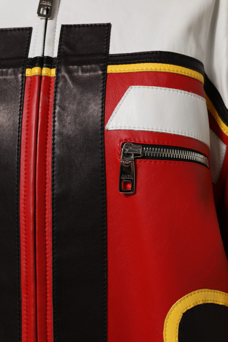 Multicolor Leather Biker Full Zip Coat Jacket Dolce & Gabbana