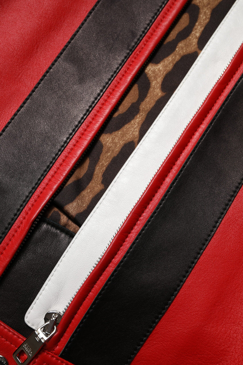 Multicolor Leather Biker Full Zip Coat Jacket Dolce & Gabbana