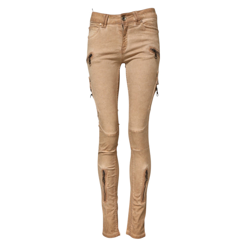 Brown Cotton Mid Waist Skinny Denim Jeans PLEIN SUD