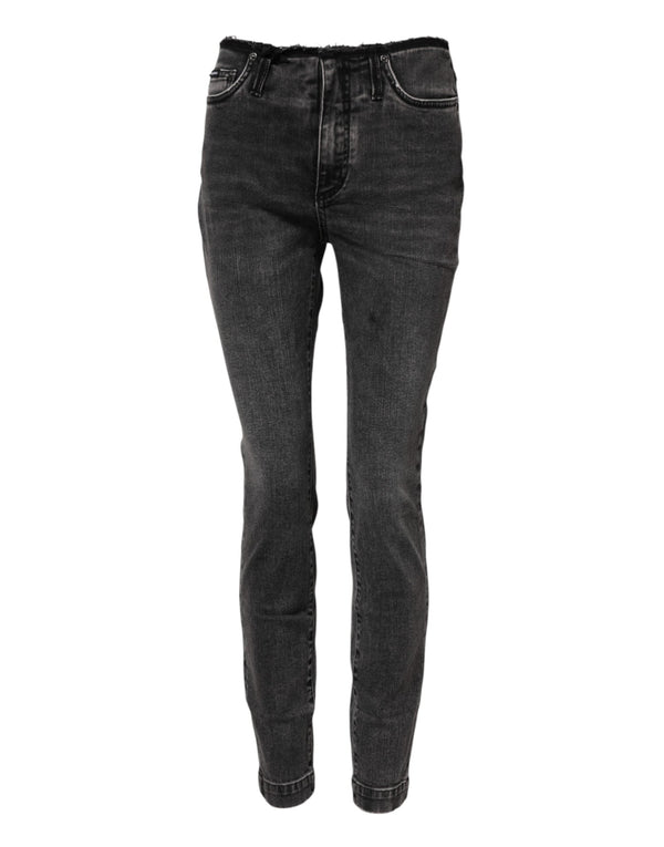 Gray Skinny Cotton Mid Waisted Denim Jeans Dolce & Gabbana