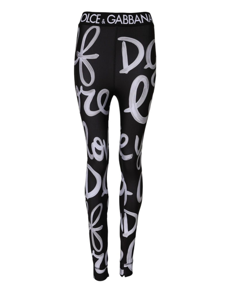 Black Polyester Logo Print Mid Waisted Pants Dolce & Gabbana