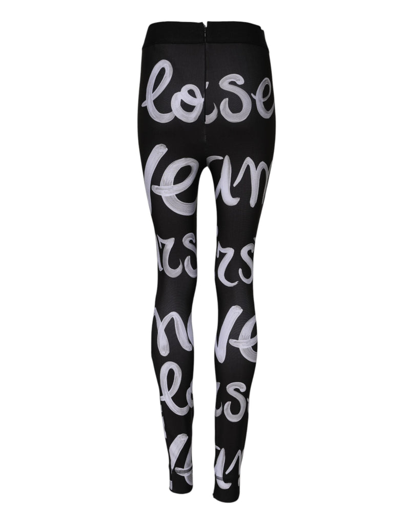 Black Polyester Logo Print Mid Waisted Pants Dolce & Gabbana