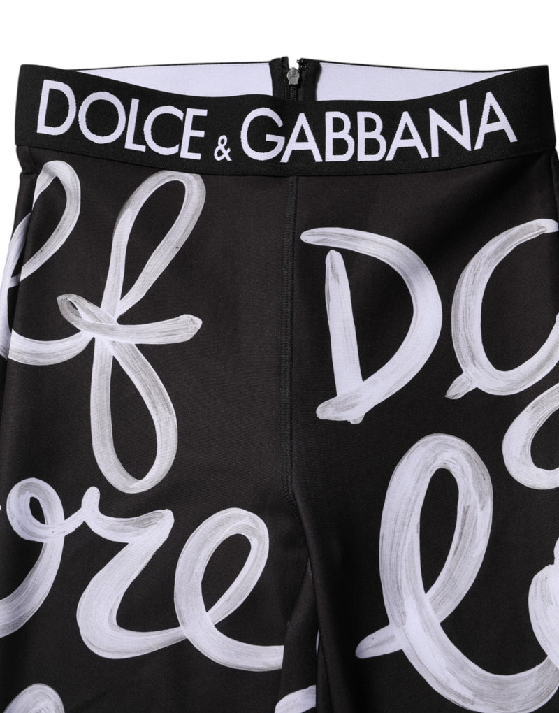 Black Polyester Logo Print Mid Waisted Pants Dolce & Gabbana