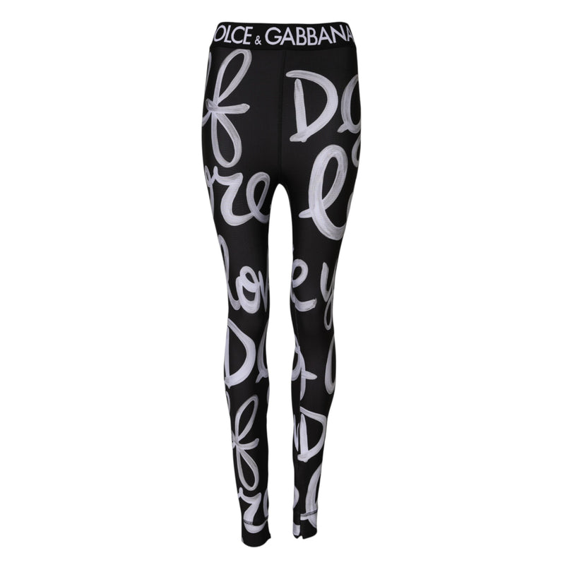 Black Polyester Logo Print Mid Waisted Pants Dolce & Gabbana