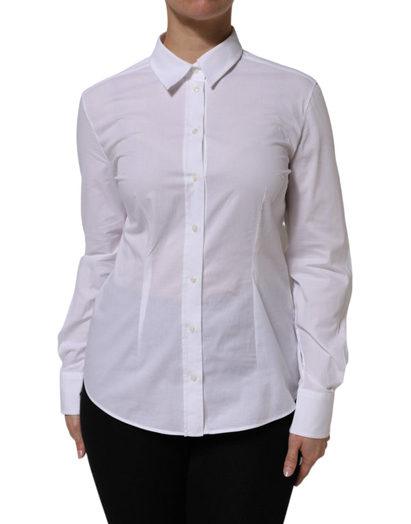 White Cotton Long Sleeves Collared Top Shirt Dolce & Gabbana