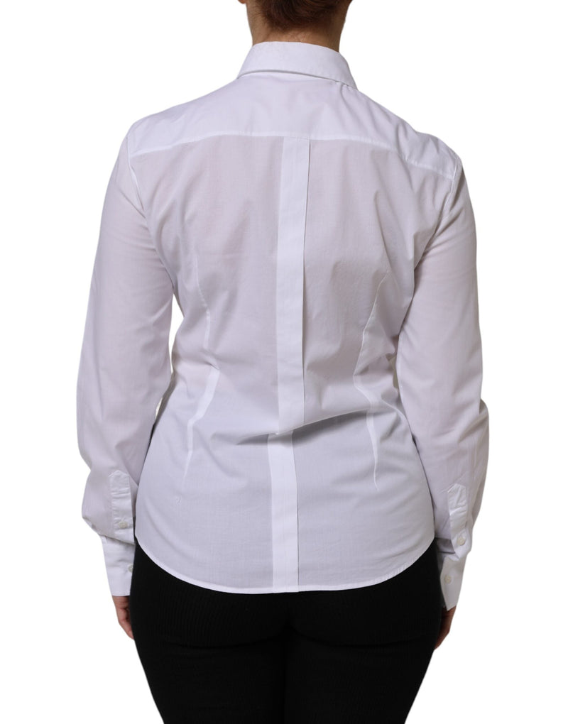 White Cotton Long Sleeves Collared Top Shirt Dolce & Gabbana