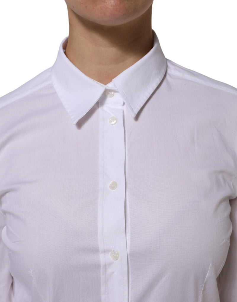 White Cotton Long Sleeves Collared Top Shirt Dolce & Gabbana