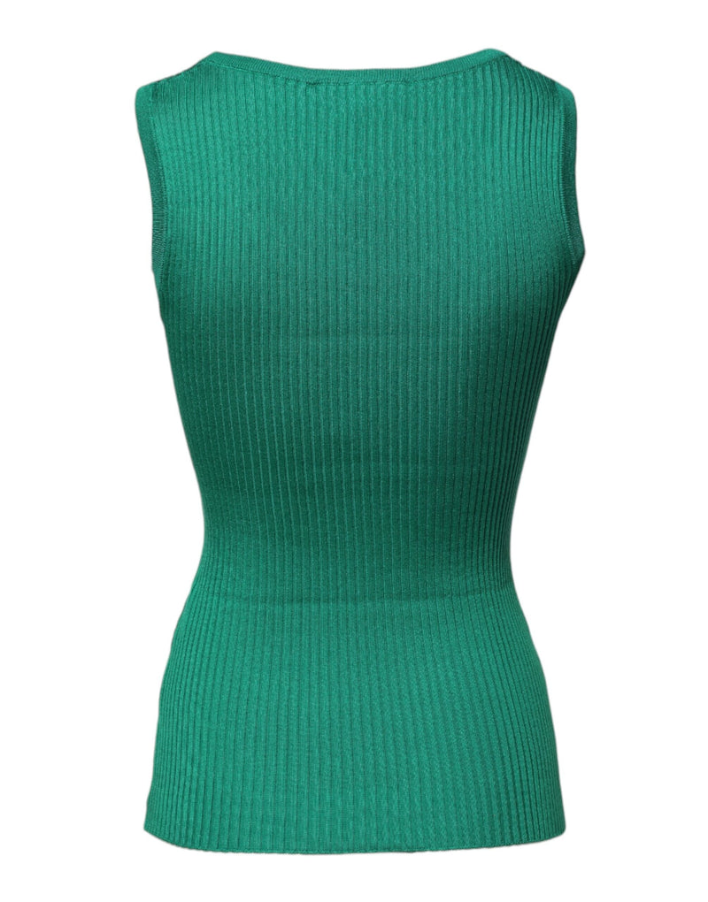 Green Silk Sleeveless Round Neck Tank Top Dolce & Gabbana