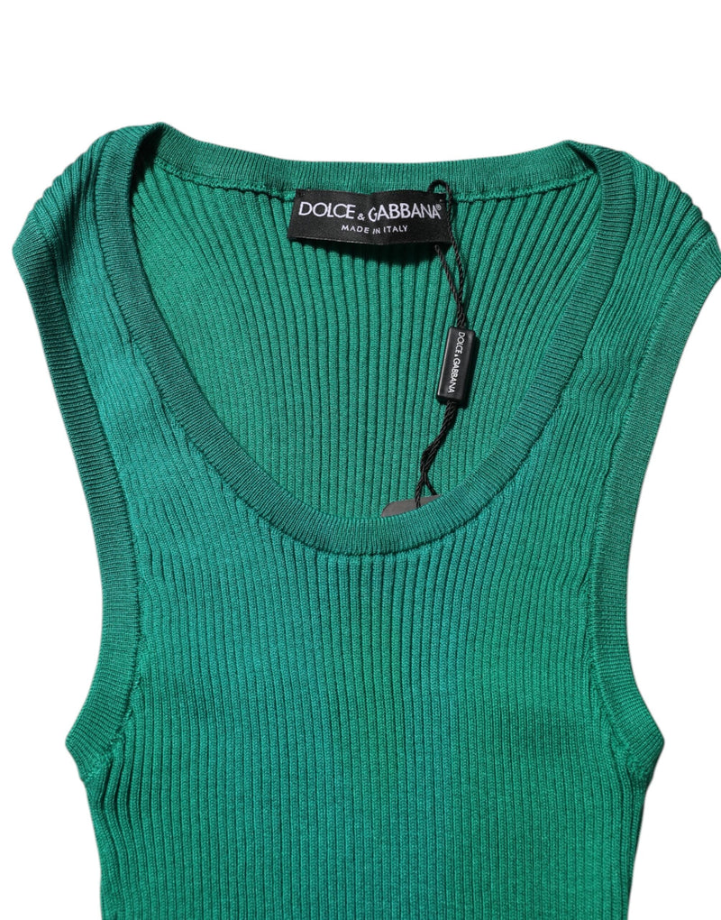 Green Silk Sleeveless Round Neck Tank Top Dolce & Gabbana