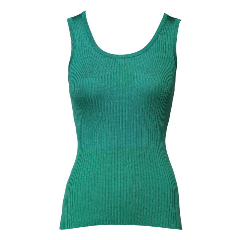 Green Silk Sleeveless Round Neck Tank Top Dolce & Gabbana