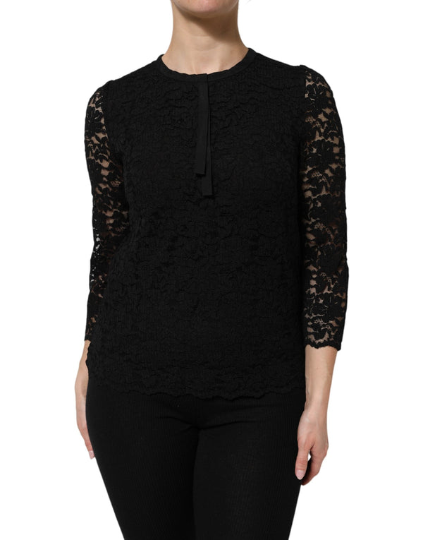 Black Nylon Lace Long Sleeve Blouse Top Dolce & Gabbana
