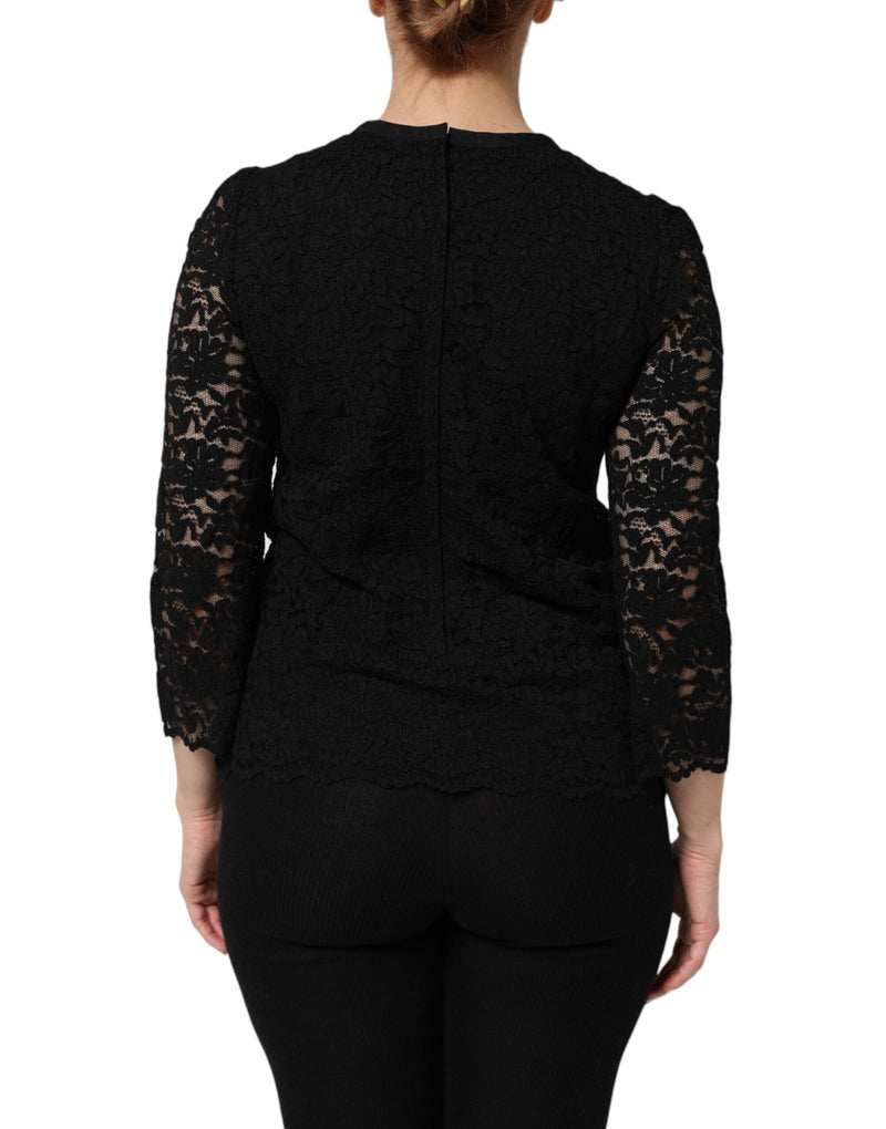 Black Nylon Lace Long Sleeve Blouse Top Dolce & Gabbana