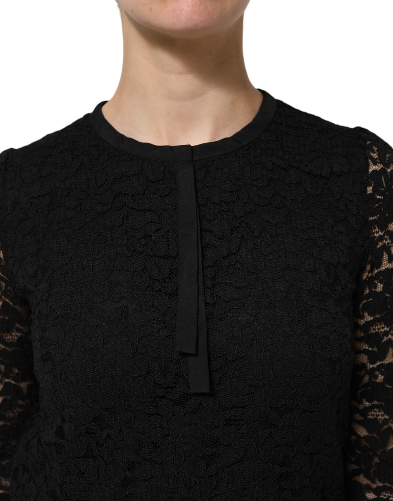 Black Nylon Lace Long Sleeve Blouse Top Dolce & Gabbana