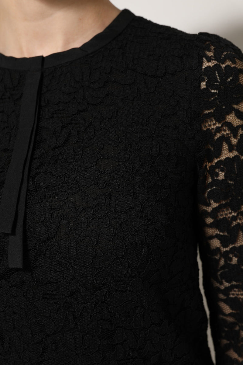 Black Nylon Lace Long Sleeve Blouse Top Dolce & Gabbana