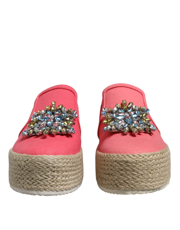 Pink Canvas Crystal Embellished Slip On Shoes Twinset
