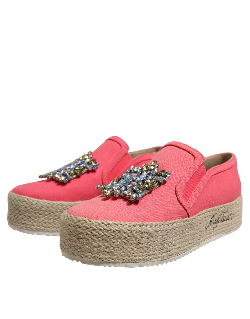 Pink Canvas Crystal Embellished Slip On Shoes Twinset