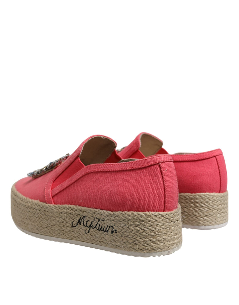 Pink Canvas Crystal Embellished Slip On Shoes Twinset