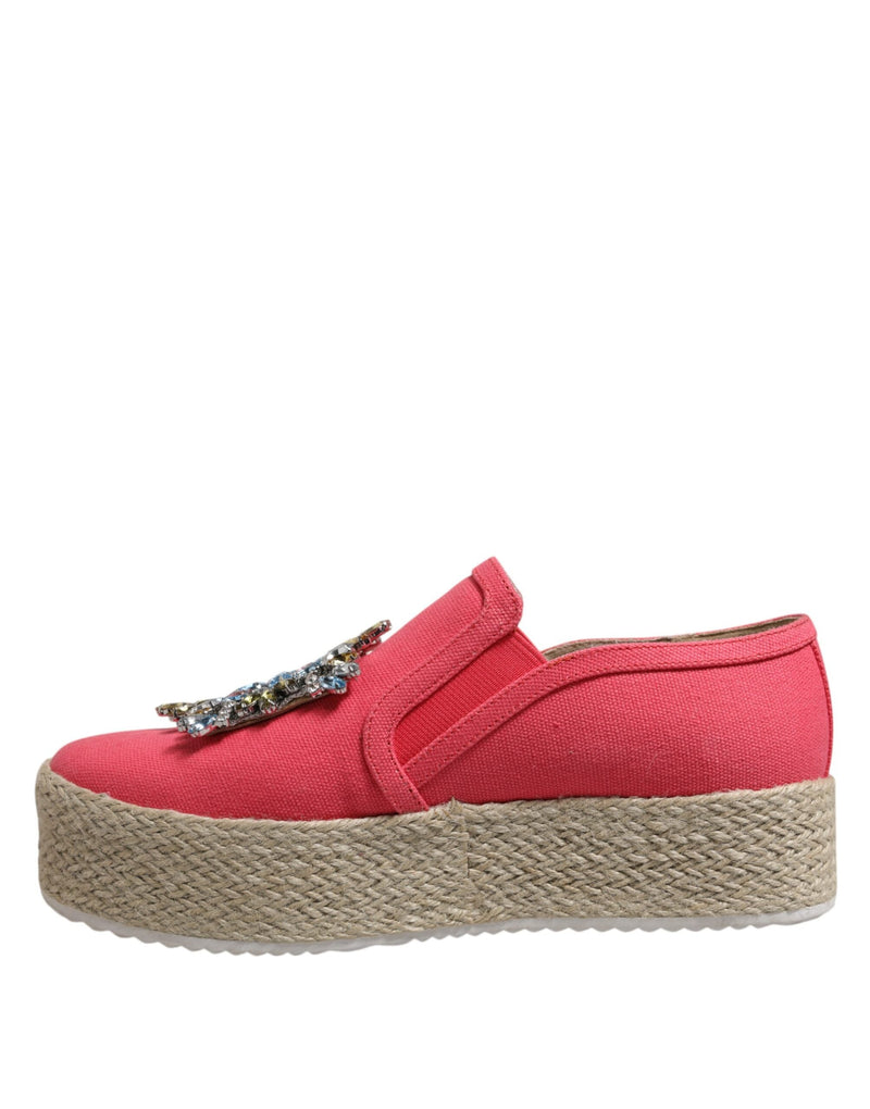 Pink Canvas Crystal Embellished Slip On Shoes Twinset