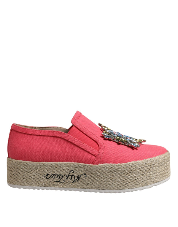 Pink Canvas Crystal Embellished Slip On Shoes Twinset