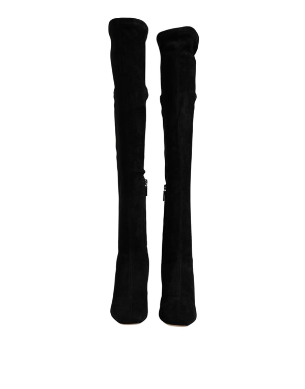 Black Suede Leather Knee High Boots Shoes Dolce & Gabbana