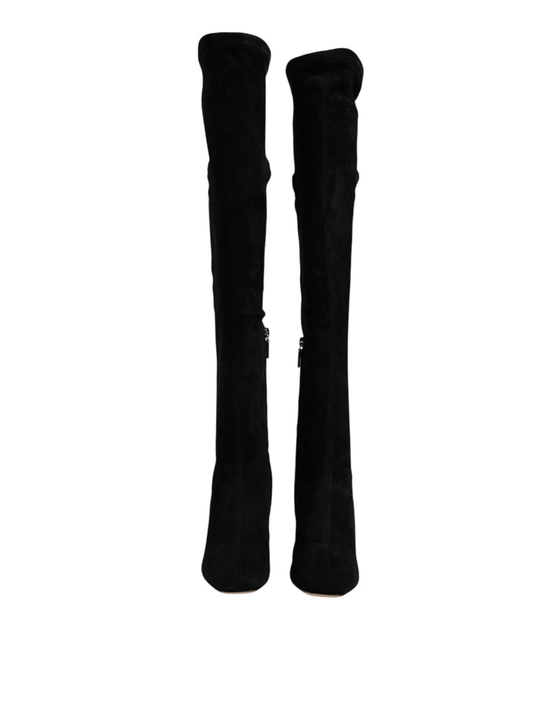 Black Suede Leather Knee High Boots Shoes Dolce & Gabbana