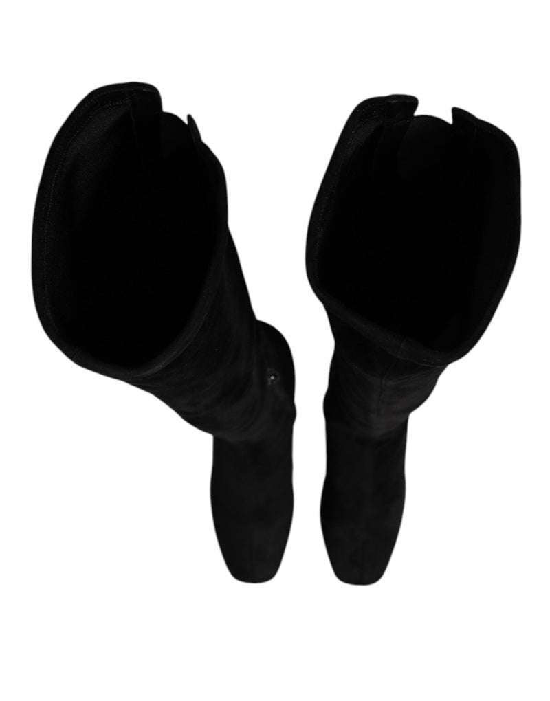 Black Suede Leather Knee High Boots Shoes Dolce & Gabbana