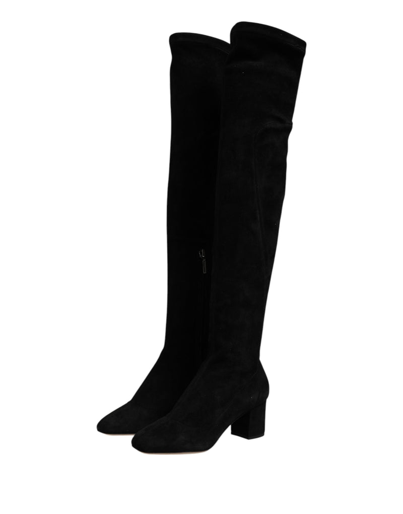 Black Suede Leather Knee High Boots Shoes Dolce & Gabbana