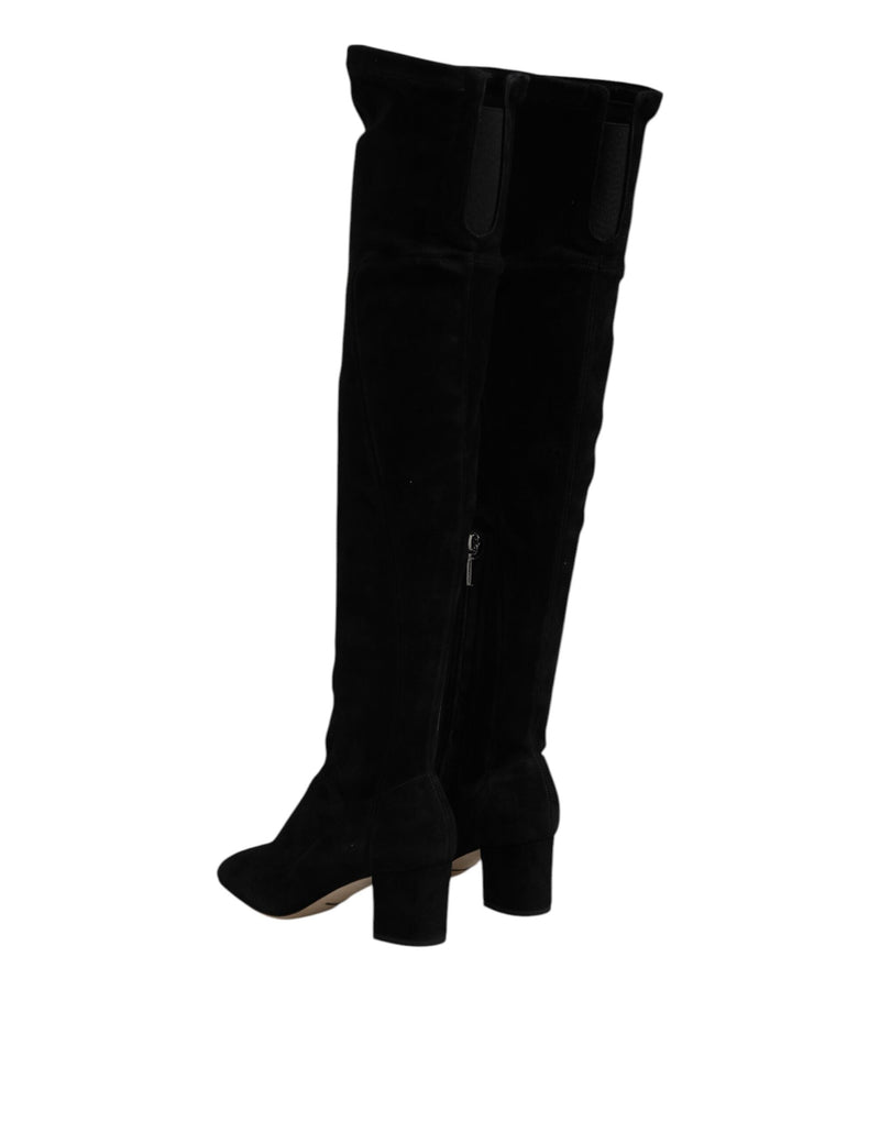 Black Suede Leather Knee High Boots Shoes Dolce & Gabbana