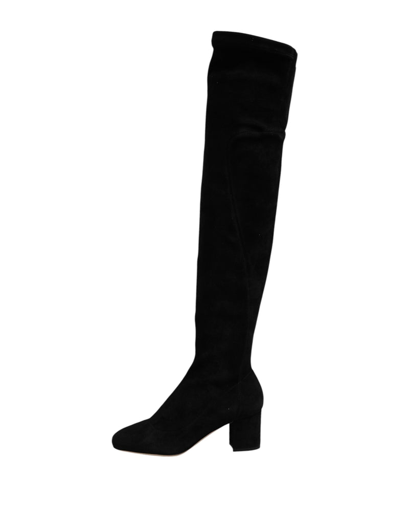 Black Suede Leather Knee High Boots Shoes Dolce & Gabbana