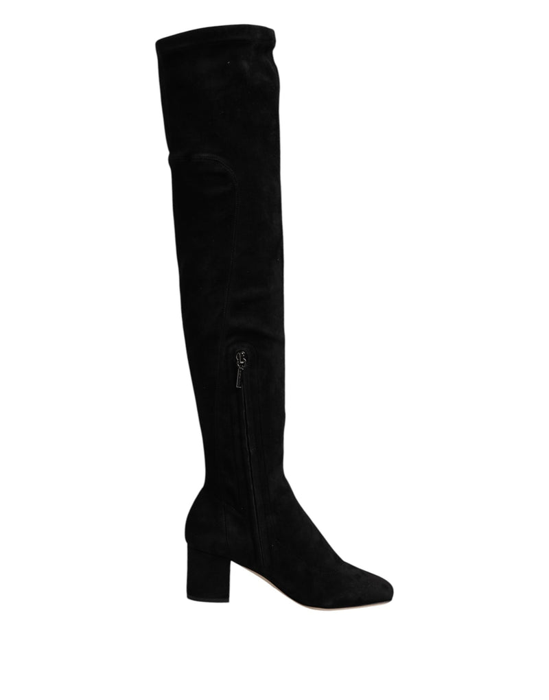 Black Suede Leather Knee High Boots Shoes Dolce & Gabbana