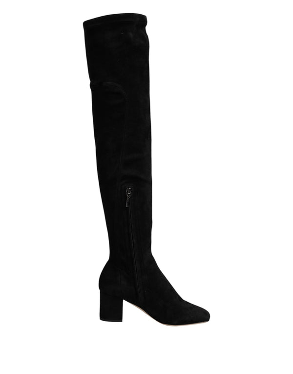 Black Suede Leather Knee High Boots Shoes Dolce & Gabbana