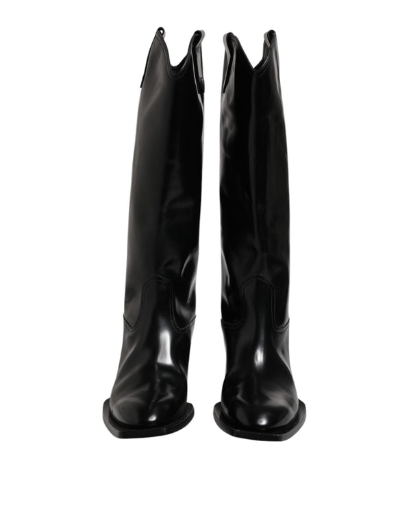 Black Calfskin Leather Logo High Boots Shoes Dolce & Gabbana