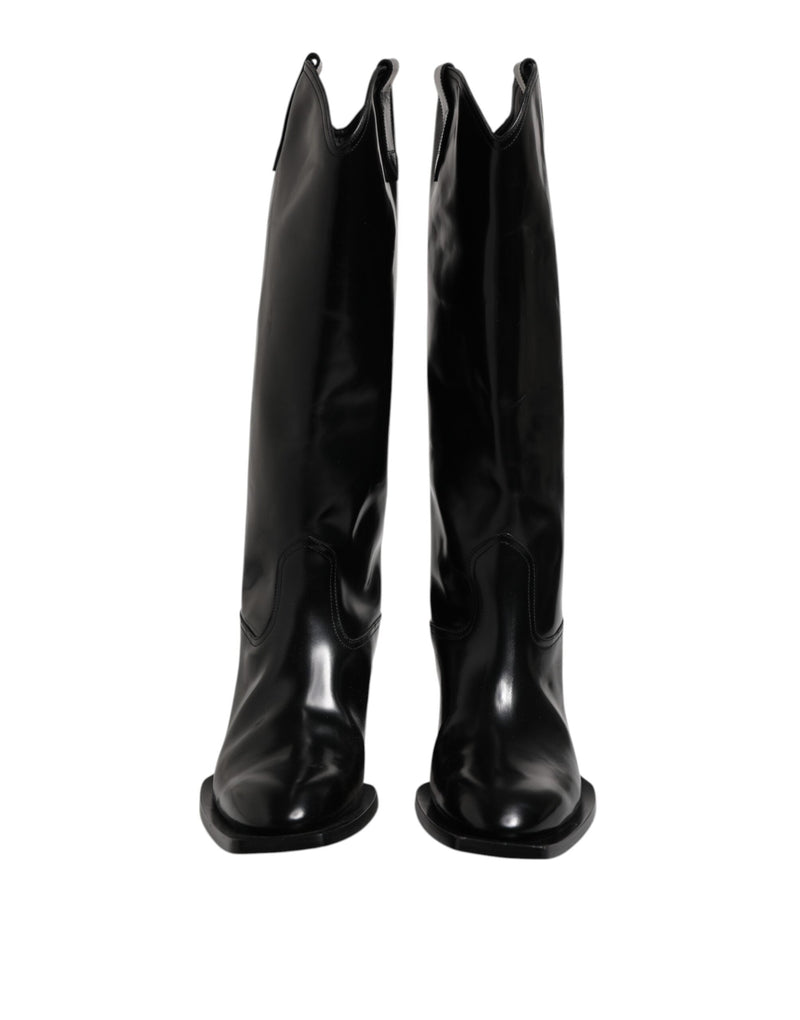 Black Calfskin Leather Logo High Boots Shoes Dolce & Gabbana