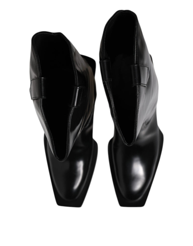 Black Calfskin Leather Logo High Boots Shoes Dolce & Gabbana