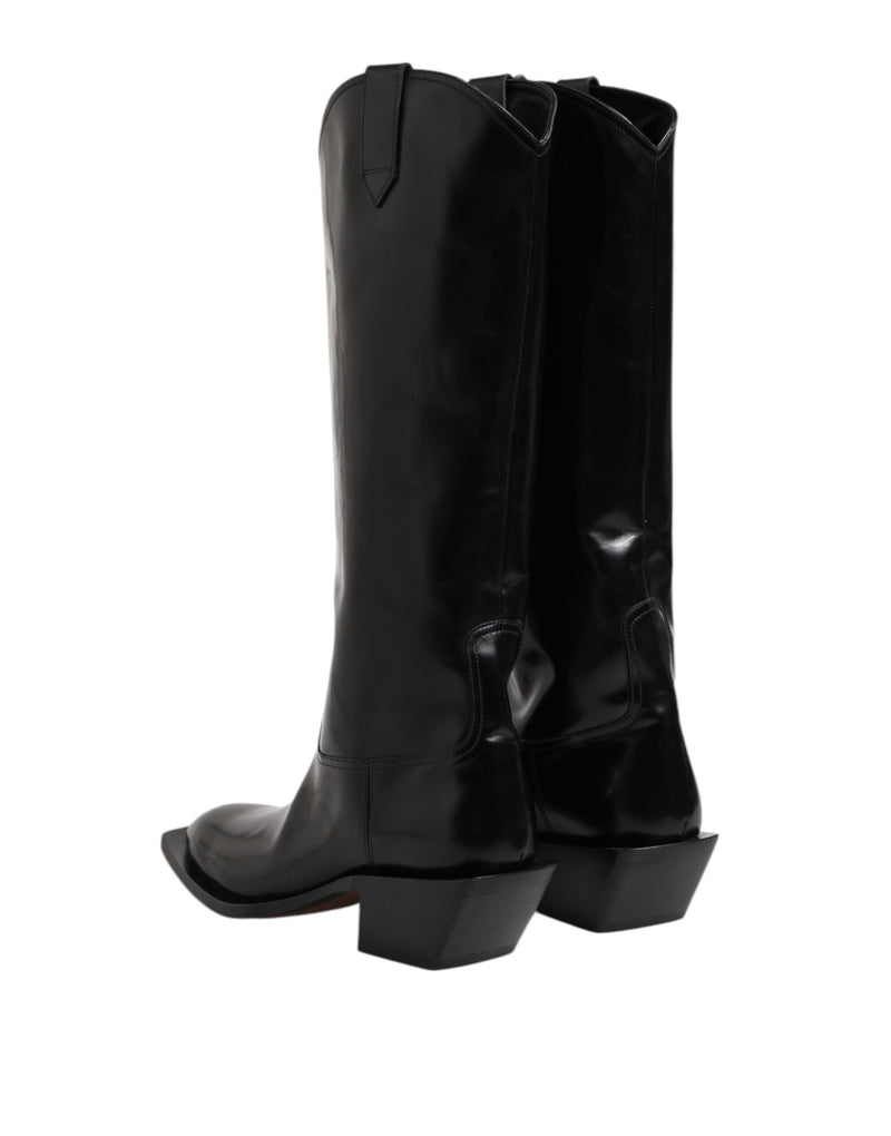 Black Calfskin Leather Logo High Boots Shoes Dolce & Gabbana