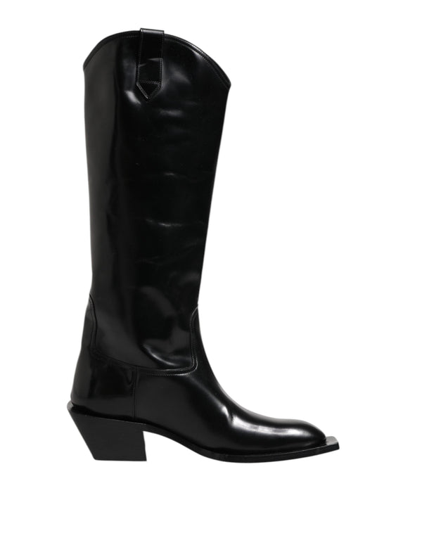 Black Calfskin Leather Logo High Boots Shoes Dolce & Gabbana