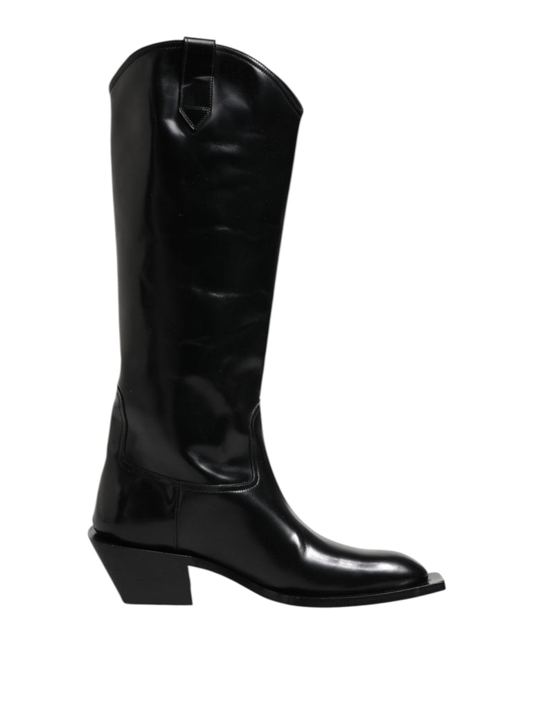 Black Calfskin Leather Logo High Boots Shoes Dolce & Gabbana
