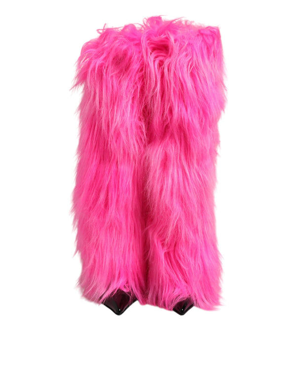Pink Faux Fur Leather High Heels Boots Shoes Dolce & Gabbana