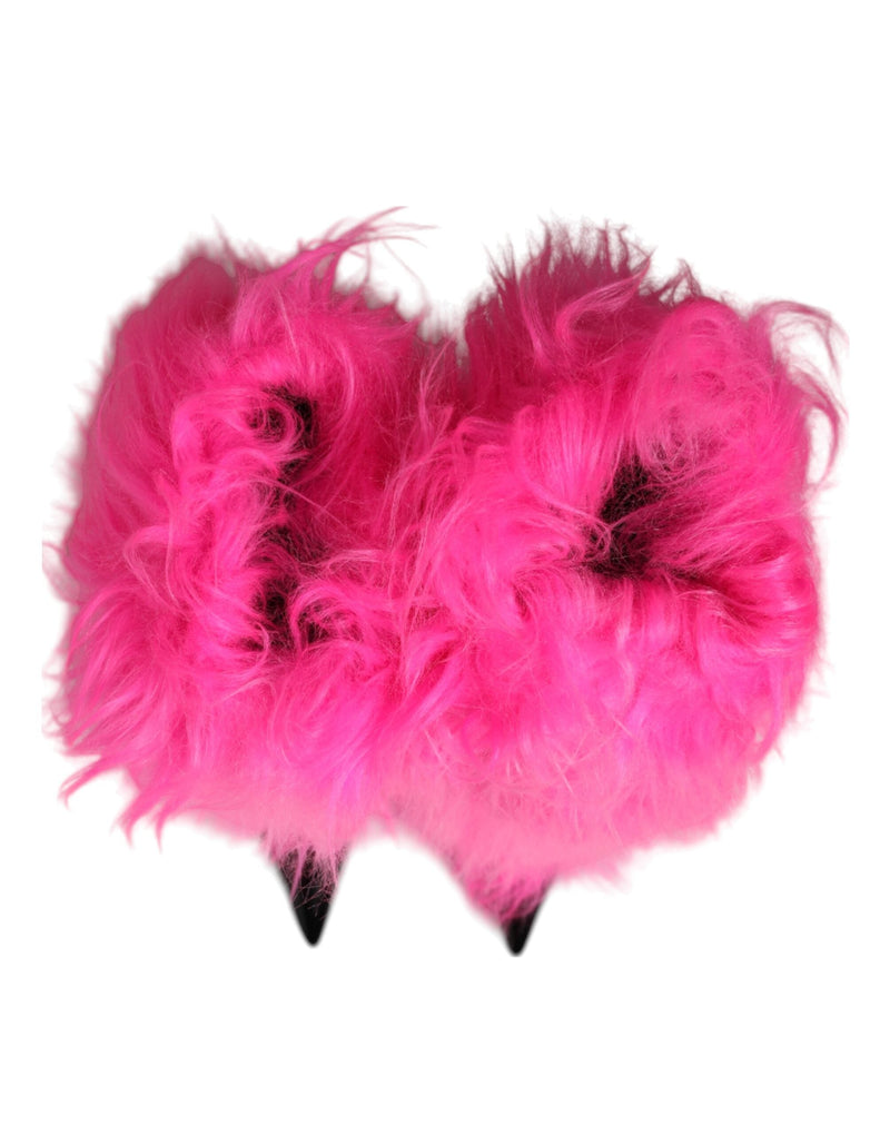 Pink Faux Fur Leather High Heels Boots Shoes Dolce & Gabbana