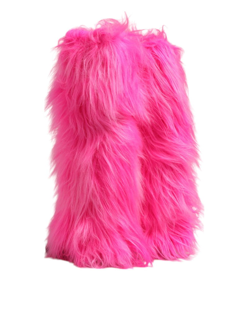 Pink Faux Fur Leather High Heels Boots Shoes Dolce & Gabbana