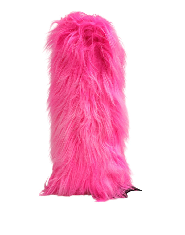 Pink Faux Fur Leather High Heels Boots Shoes Dolce & Gabbana