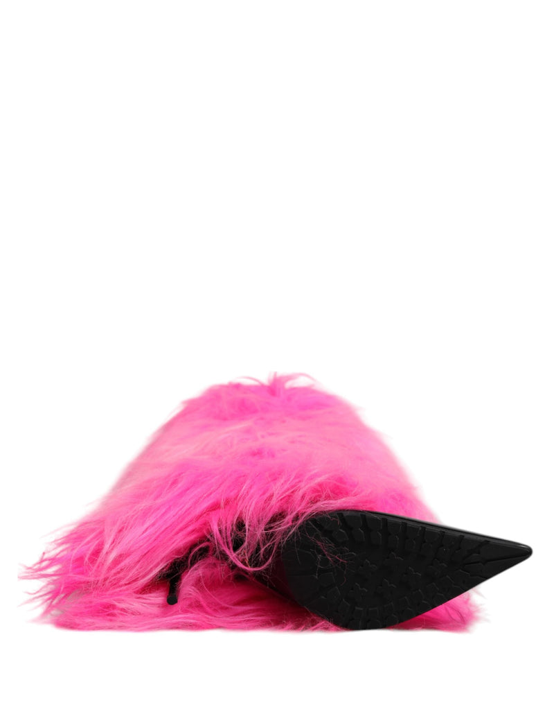 Pink Faux Fur Leather High Heels Boots Shoes Dolce & Gabbana