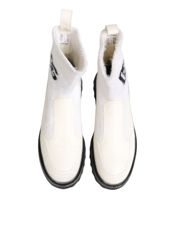 White Beige DG Logo Mid Calf Boots Shoes Dolce & Gabbana