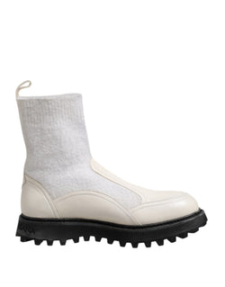 White Beige DG Logo Mid Calf Boots Shoes Dolce & Gabbana