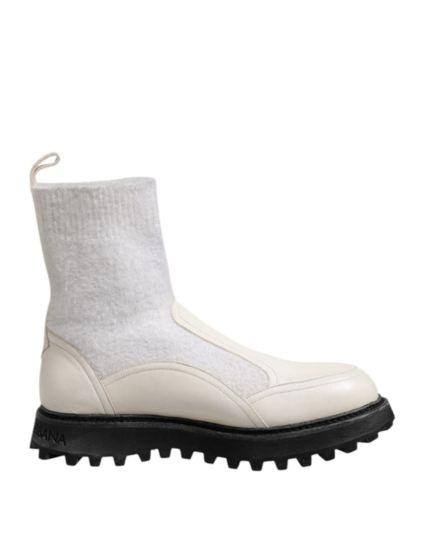 White Beige DG Logo Mid Calf Boots Shoes Dolce & Gabbana