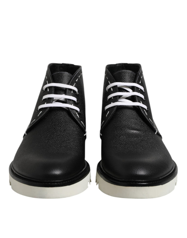 Black White Leather Ankle Boots Shoes Dolce & Gabbana